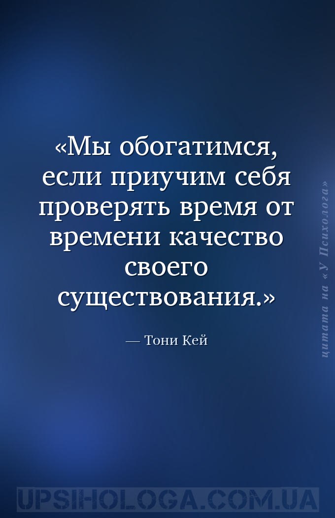 Мы обогатимся, если приучим себя проверять время от времени качество своего... — Тони Кей