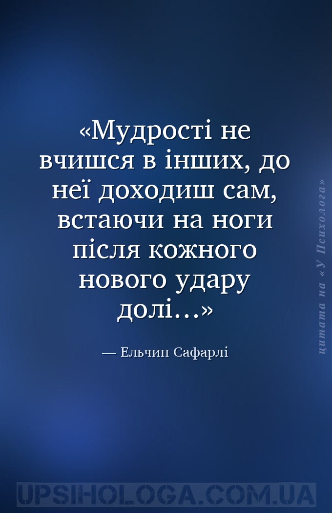 Мудрості не вчишся в інших, до неї доходиш сам, встаючи на ноги після кожно... — Ельчин Сафарлі